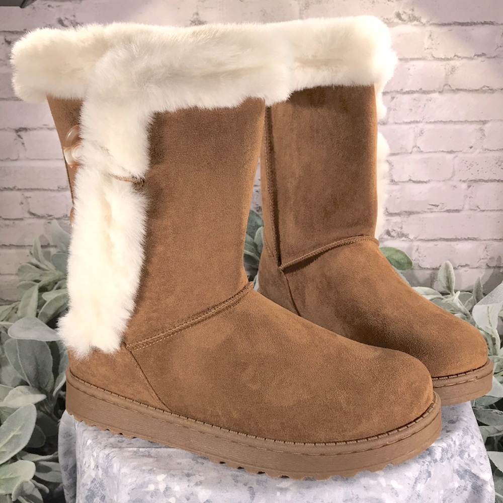 SO Abigail Chestnut Faux Suede Fur Trimmed Cozy Casual Boots WMS 8.5M🌟NWT&NIB🌟